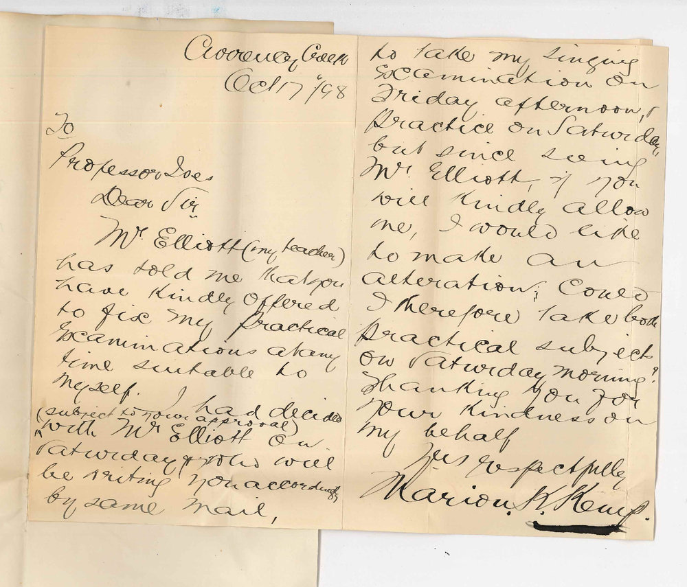 Miss Marion Kirkwood Kemp - Currency Creek - Examination in Practice of Music