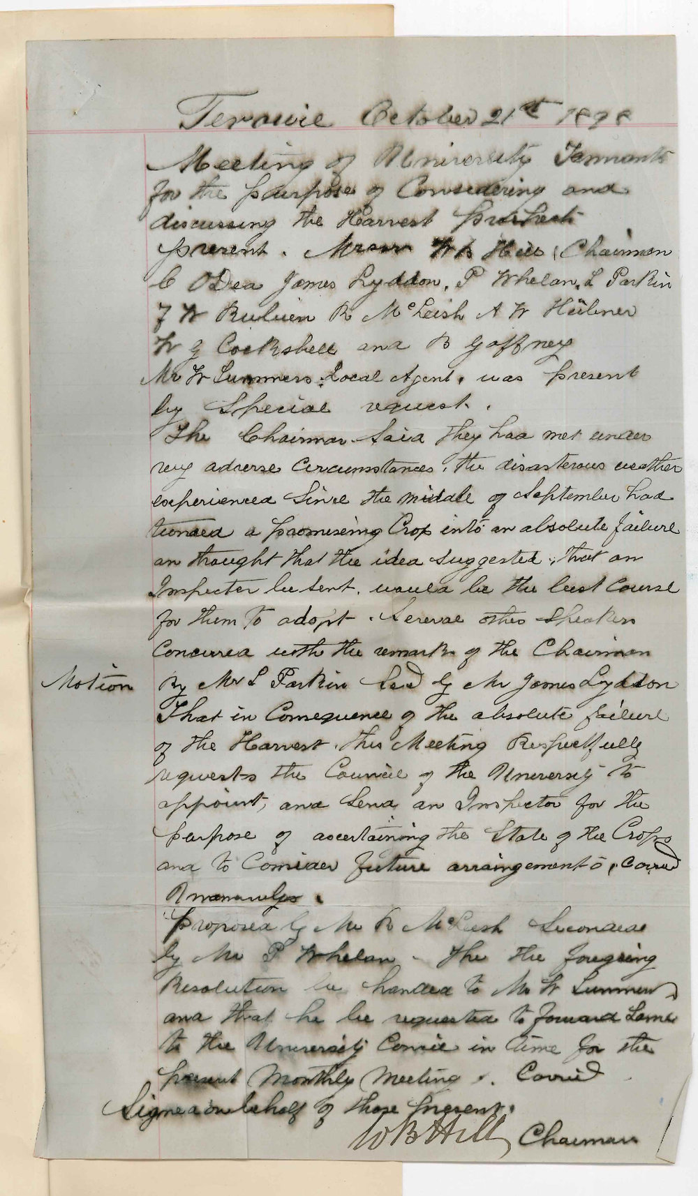 William Summers - Terowie - Enclosing letter from University Tenants in Terowie