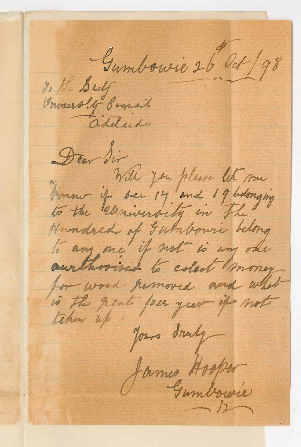 James Hooper - Gumbowie - University Land Hundred of Gumbowie