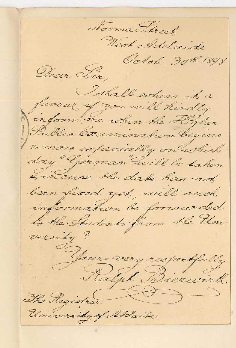 Ralph Bierwirth - West Adelaide - Higher Public Exam