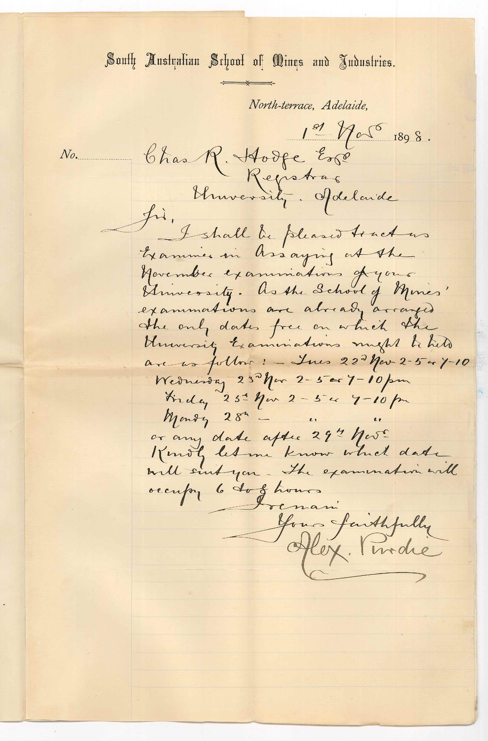 Alex Purdie - Adelaide - Will act as Examiner in Assaying in November