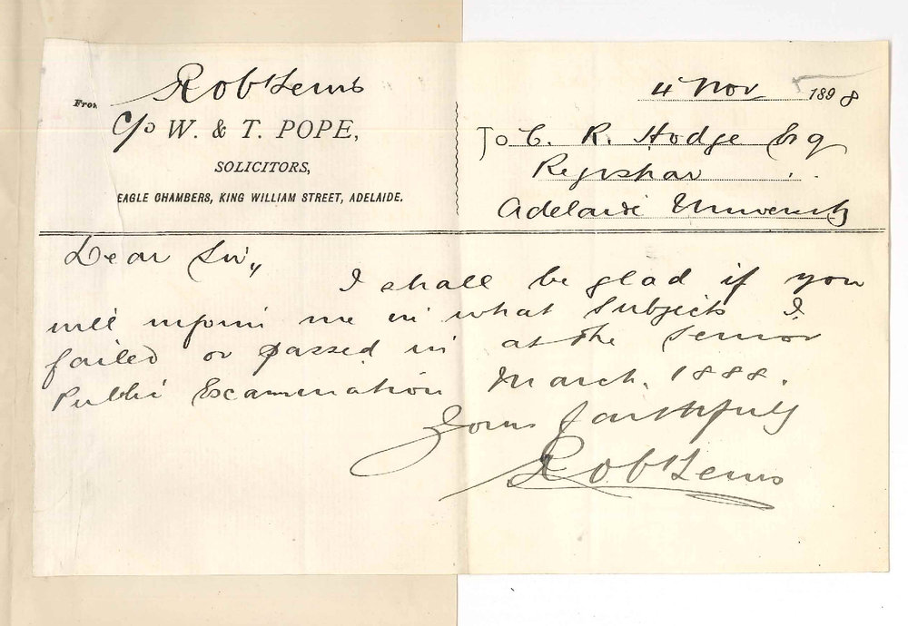 Robert Lewis - Adelaide - Concerning Senior Public Exam March 1888