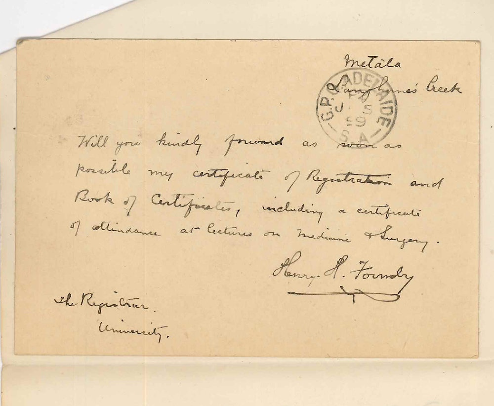 Henry Harper Formby - Langhornes Creek - Request for Certificates MB 1st 2nd 3rd Years