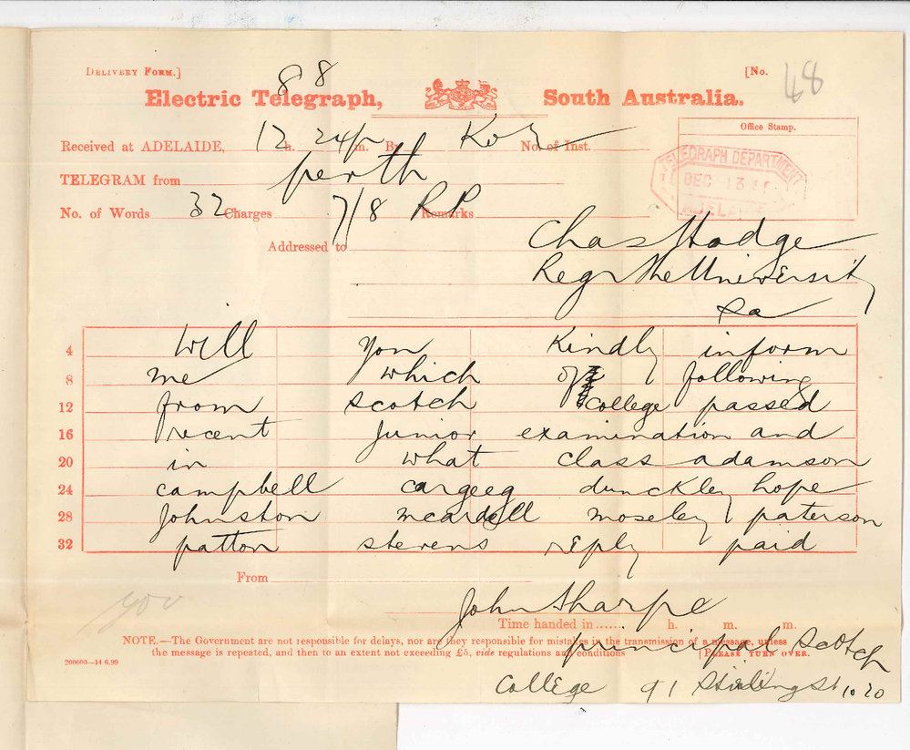 John Sharpe - Principal Scotch College - Perth - Requesting results Junior Public Examination