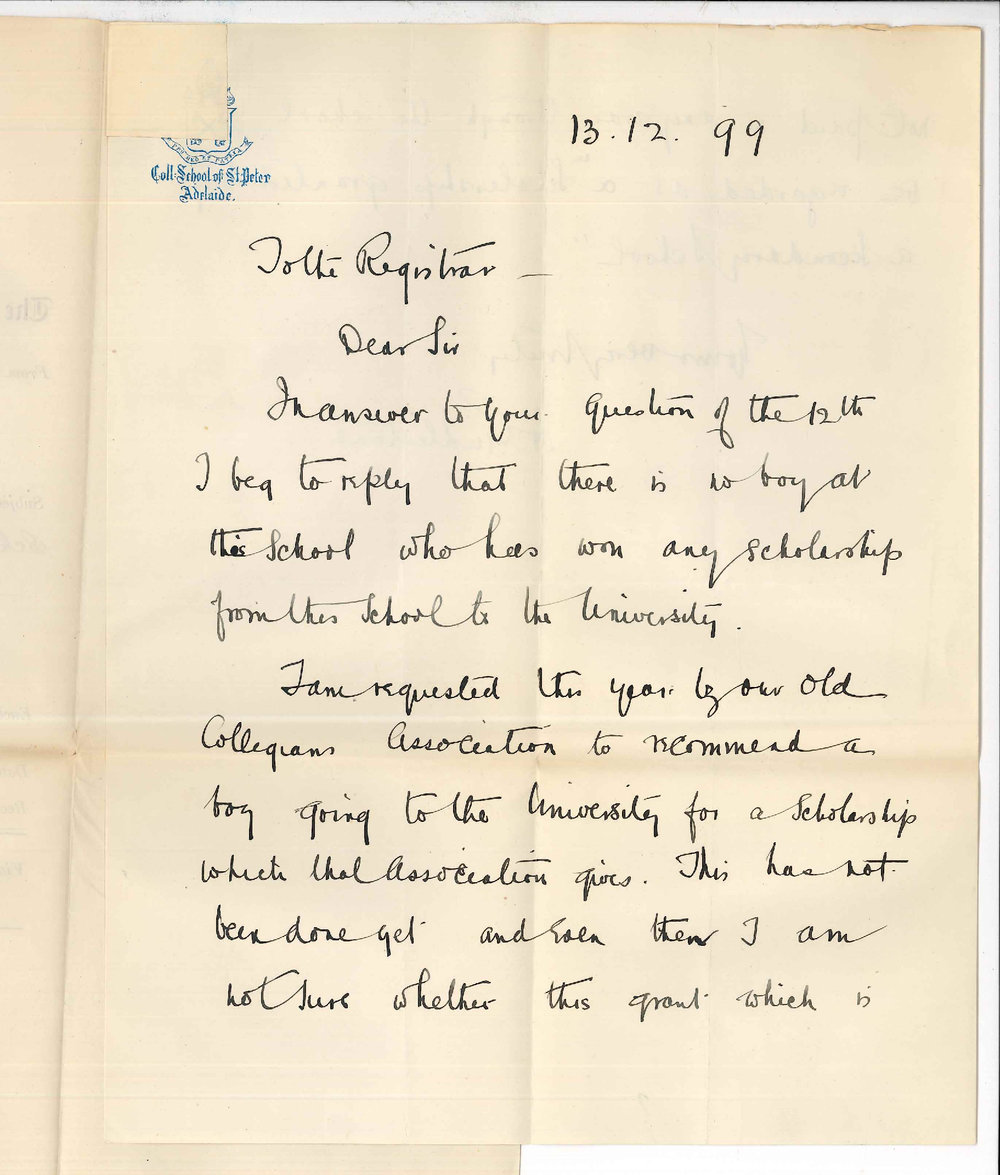 H Girdlestone - St Peters College - Concerning award of Scholarships