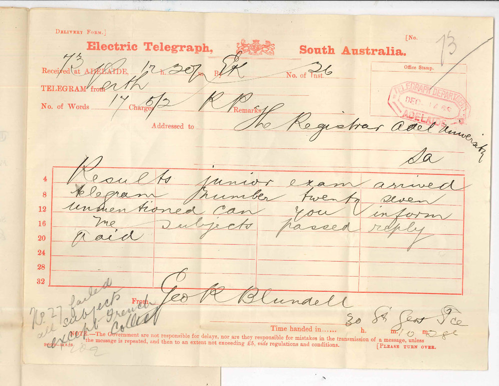 George R Blundell - Perth - Results Junior Public Examination
