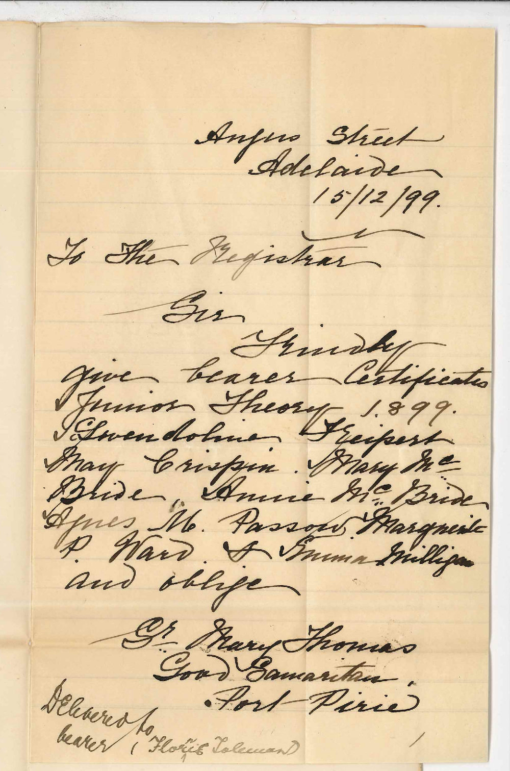 Sister Mary Thomas - Good Samaritan - Port Pirie - Requesting Certificates