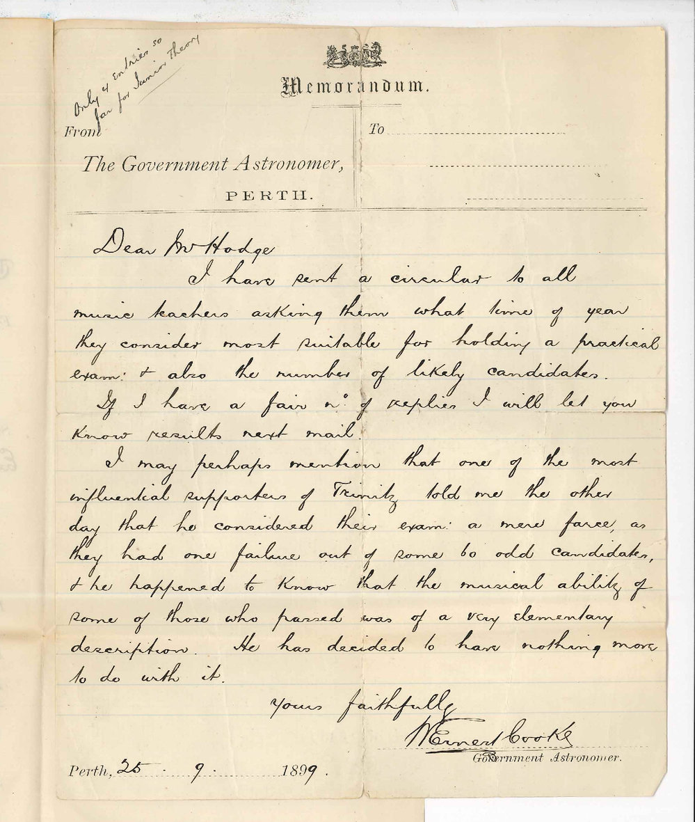 W Ernest Cooke MA - Perth - Music Examinations in Perth