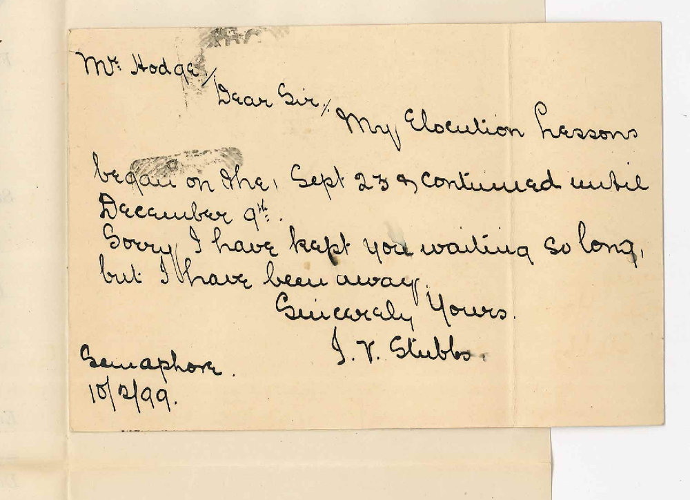 Miss J V Stubbs - Semaphore - Elocution Class at Conservatorium