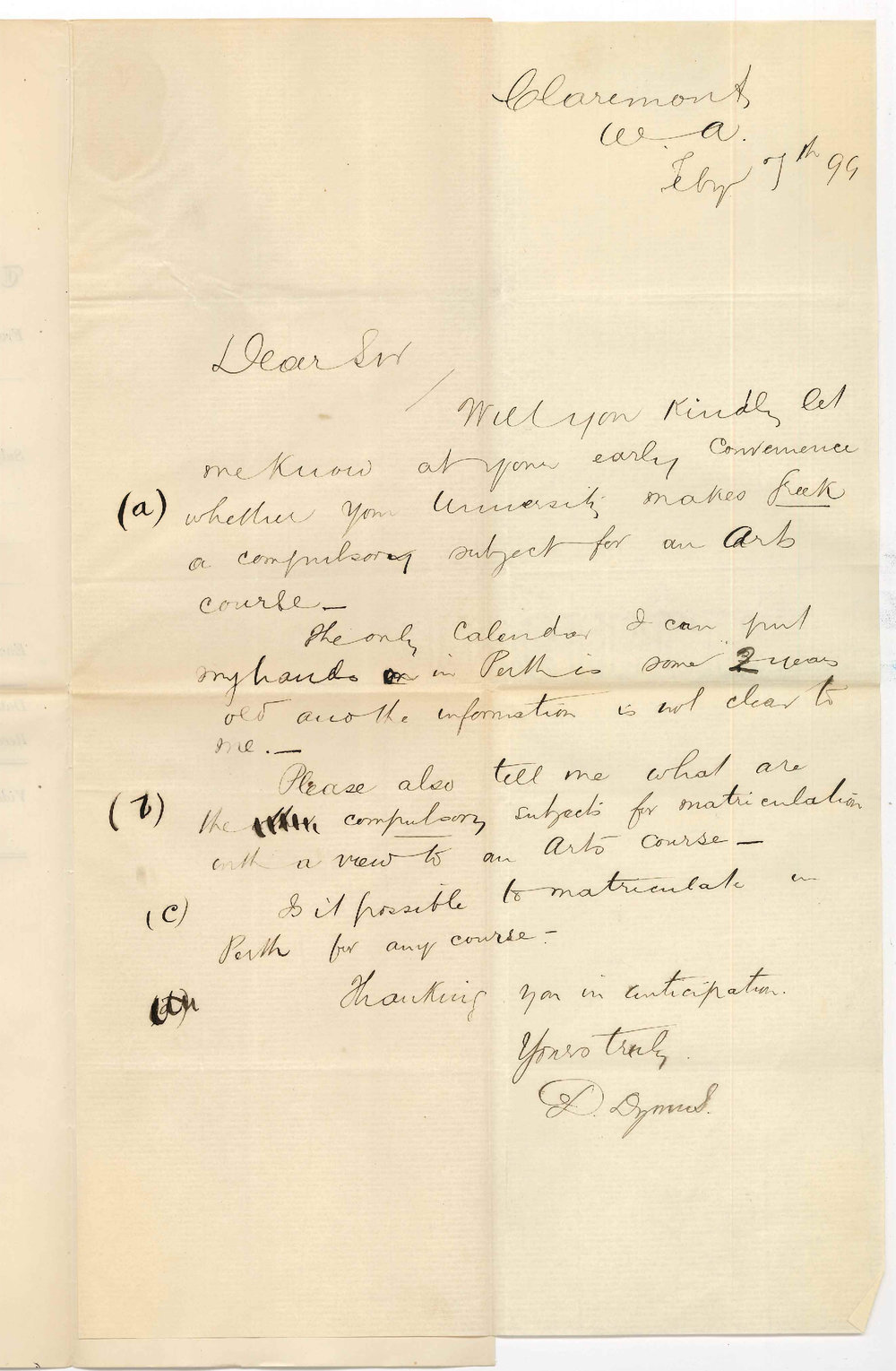 D Dymus - Claremont WA - Arts Course