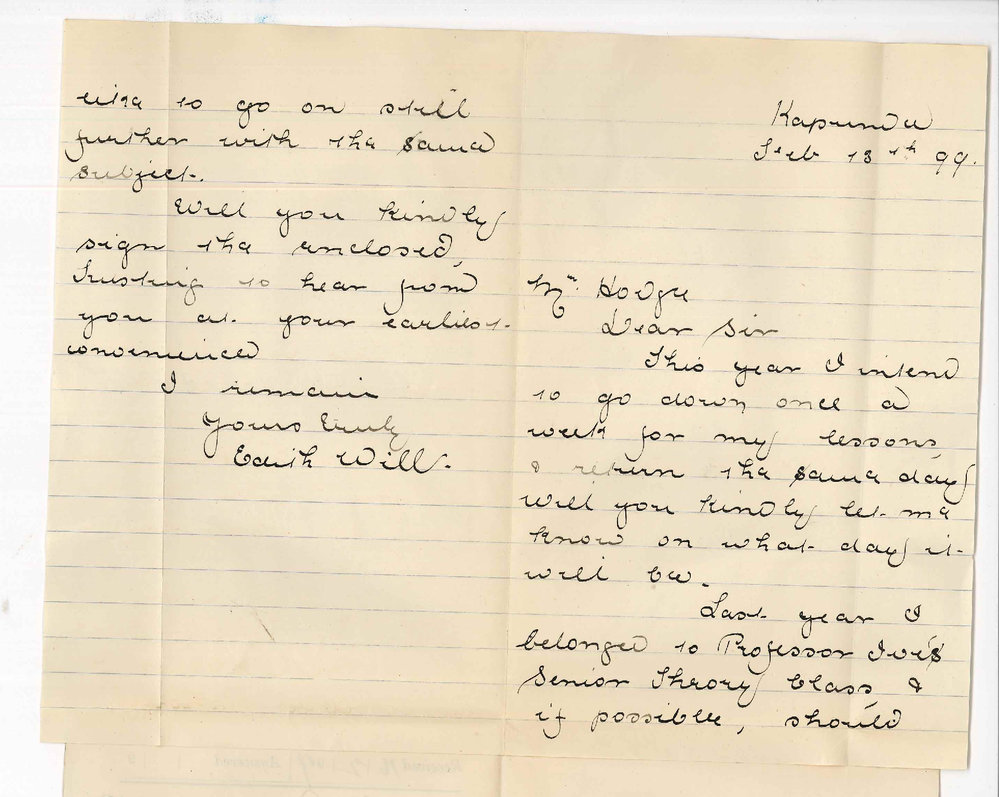 Miss Edith Will - Kapunda - Tuition at Conservatorium