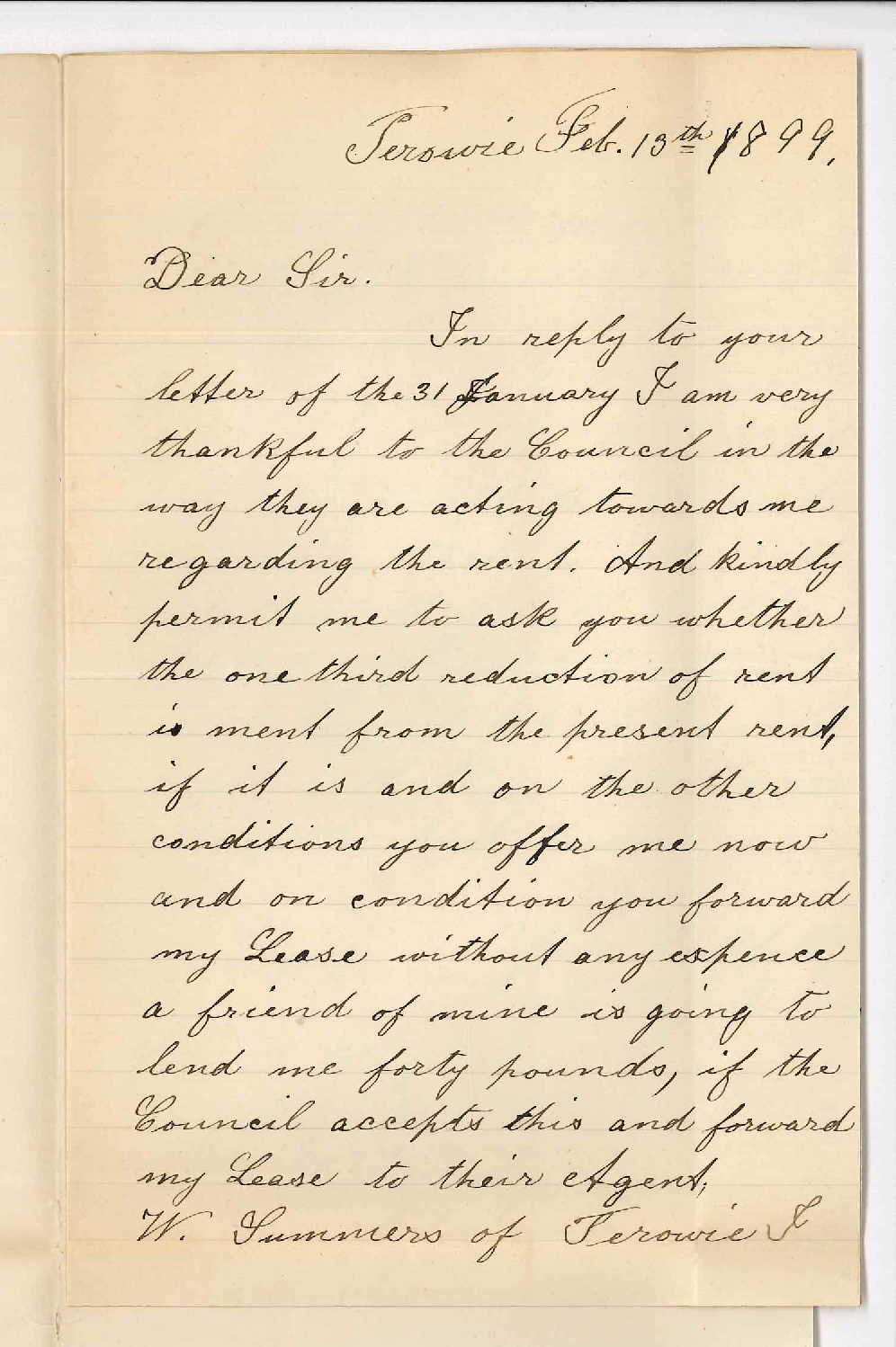 F W J Rubien - Terowie - Arrears of Rent