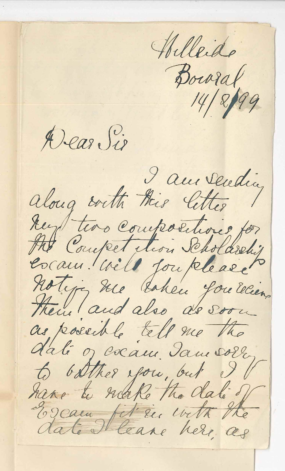 Miss V N Russell - Bowral Sydney - Forwarding Composition for Elder Scholarships