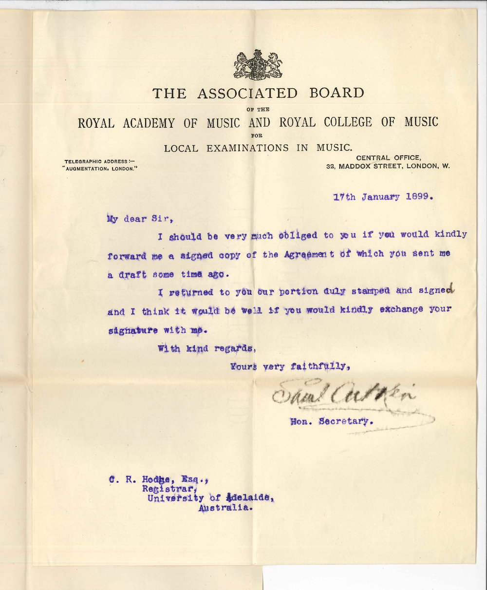 Samuel Aitken - Honorary Secretary - Associated Board - London - Request for signed agreement