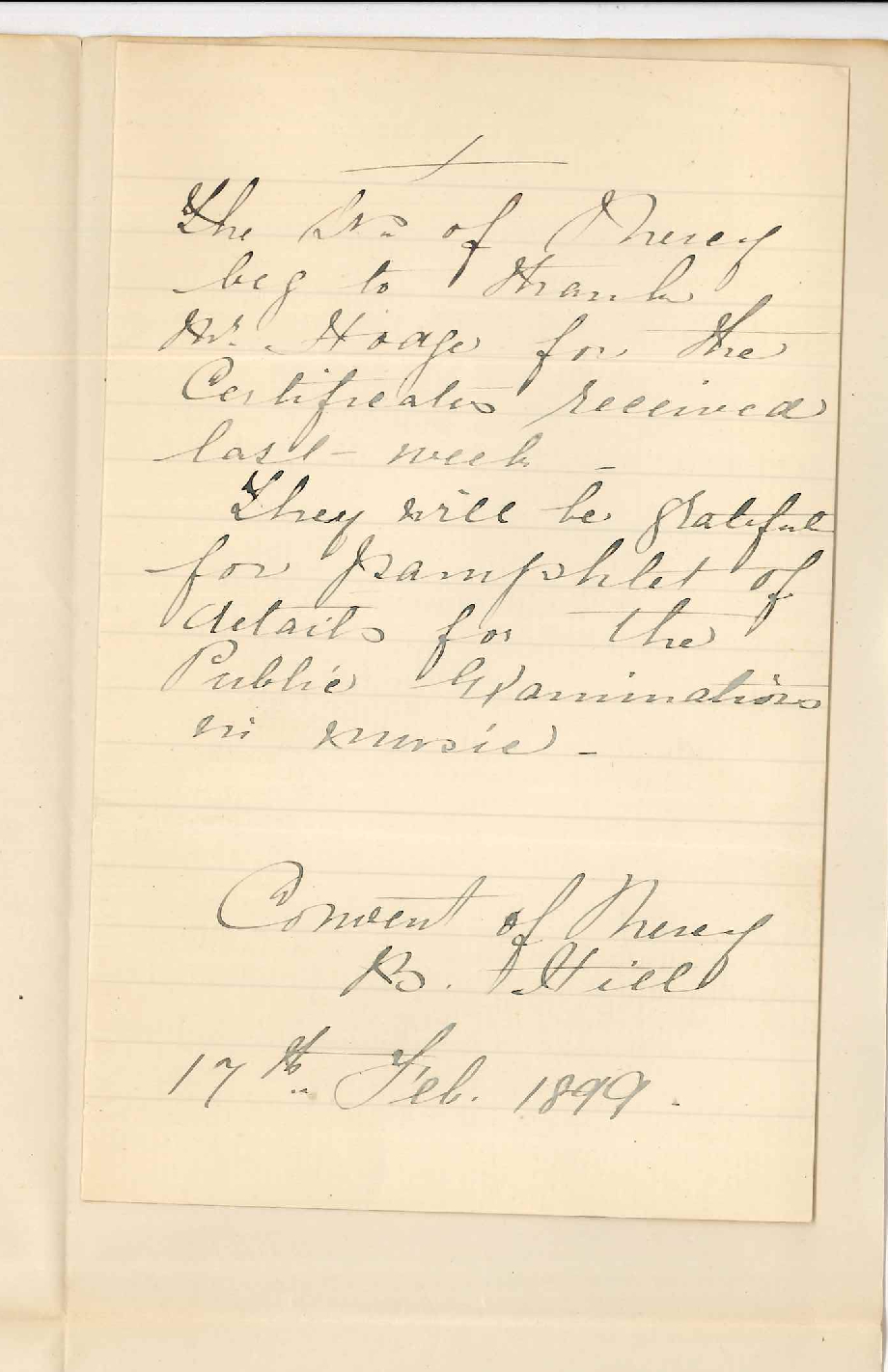 Convent of Mercy - Broken Hill - Acknowledging receipt of Certificates and Requesting details of Music Exams