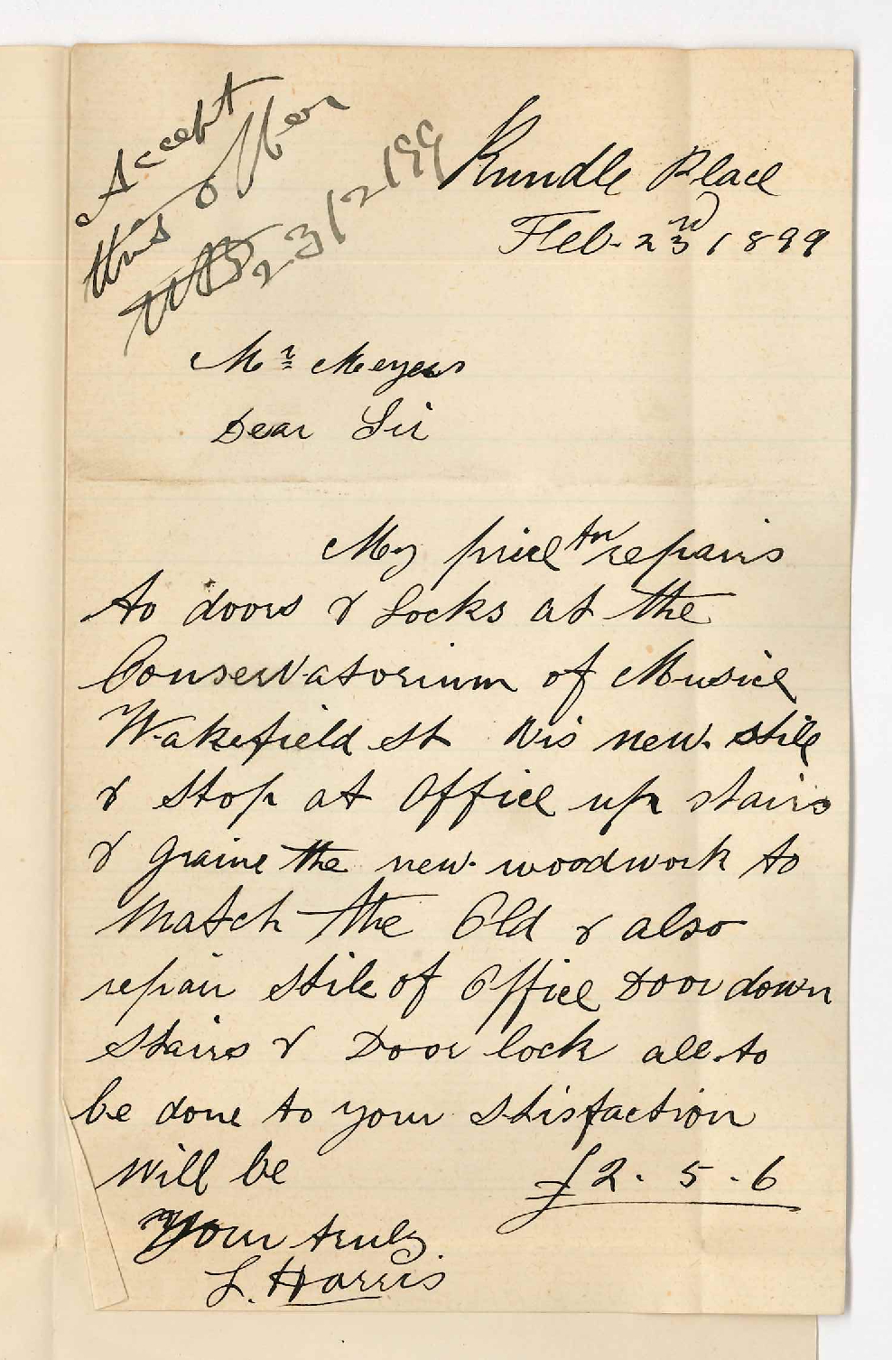 L Harris - Adelaide - Price of repairs to doors and locks at the Conservatorium