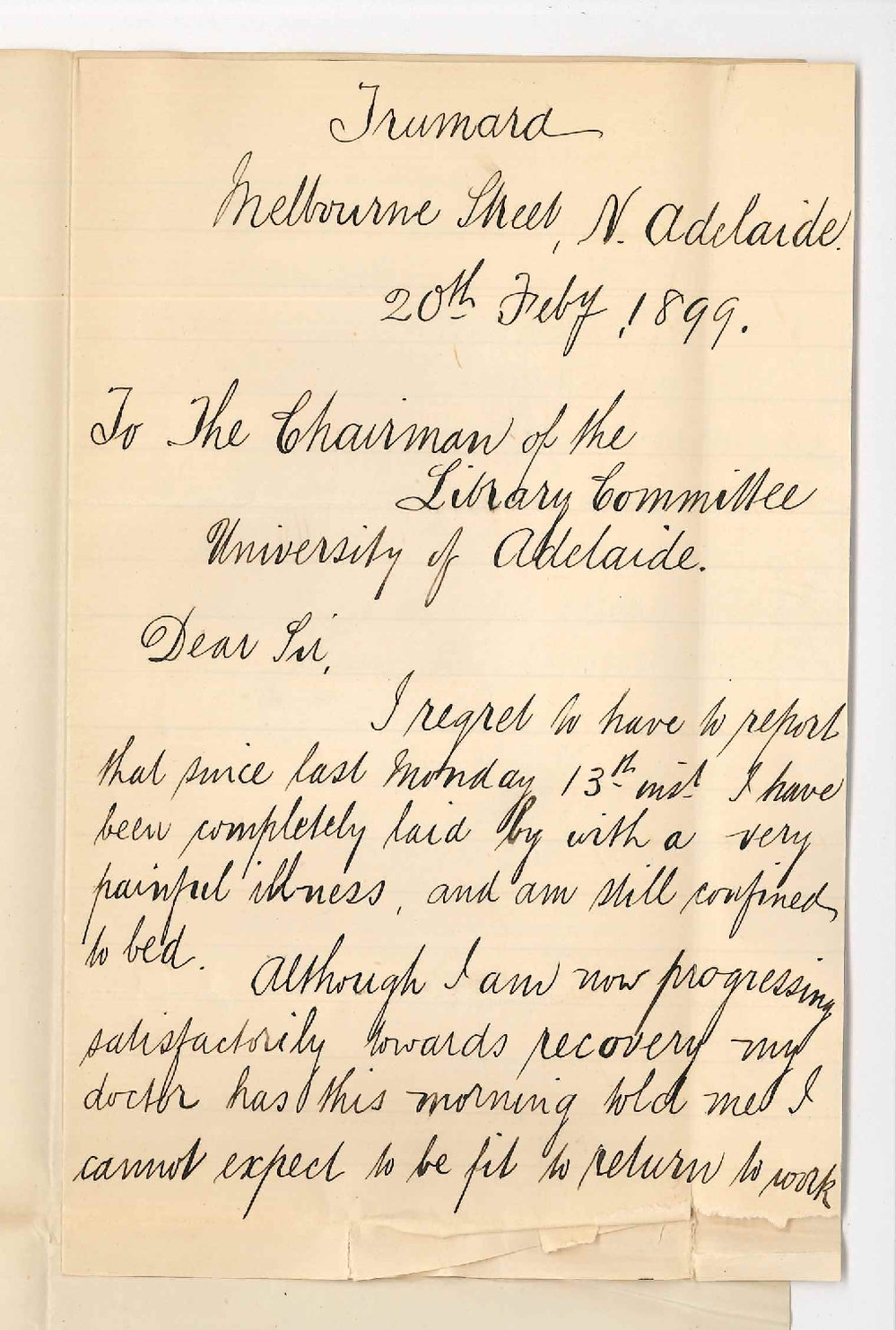 Joseph Coleman - North Adelaide - Request for leave of absence on account of illness