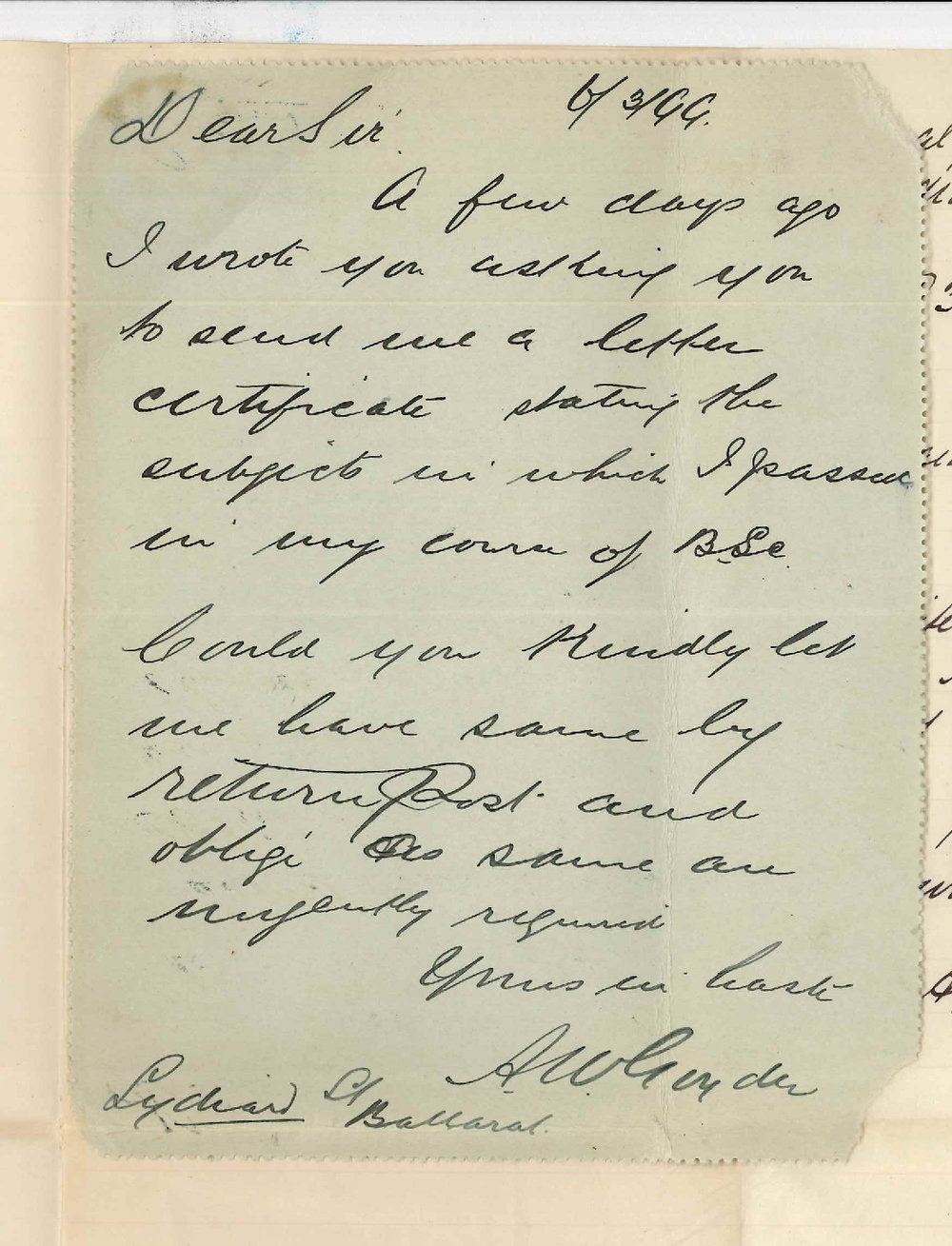 A W Goyder - Ballarat - Subjects passed in 2nd and 3rd Years of BSc Course