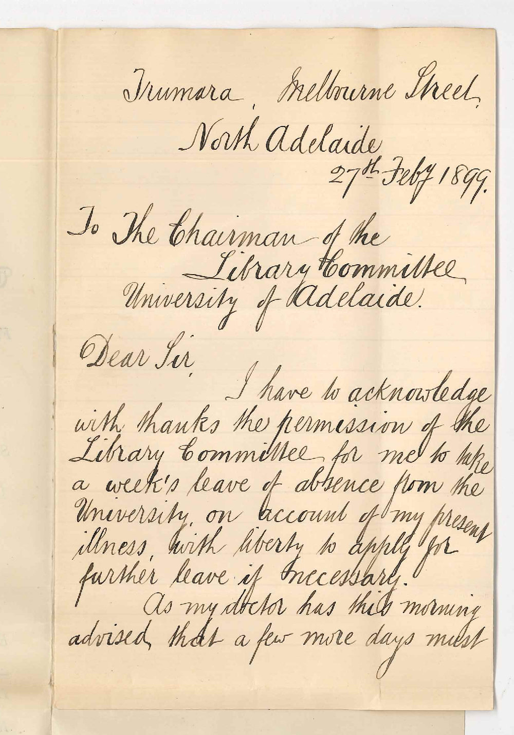 Joseph Coleman - North Adelaide - Application for leave of absence until 3rd March