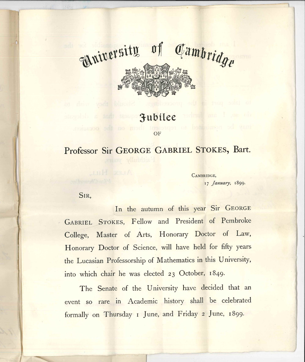 Alex Hill - University of Cambridge - Jubilee of Professor Sir George Gabriel Stokes Bart