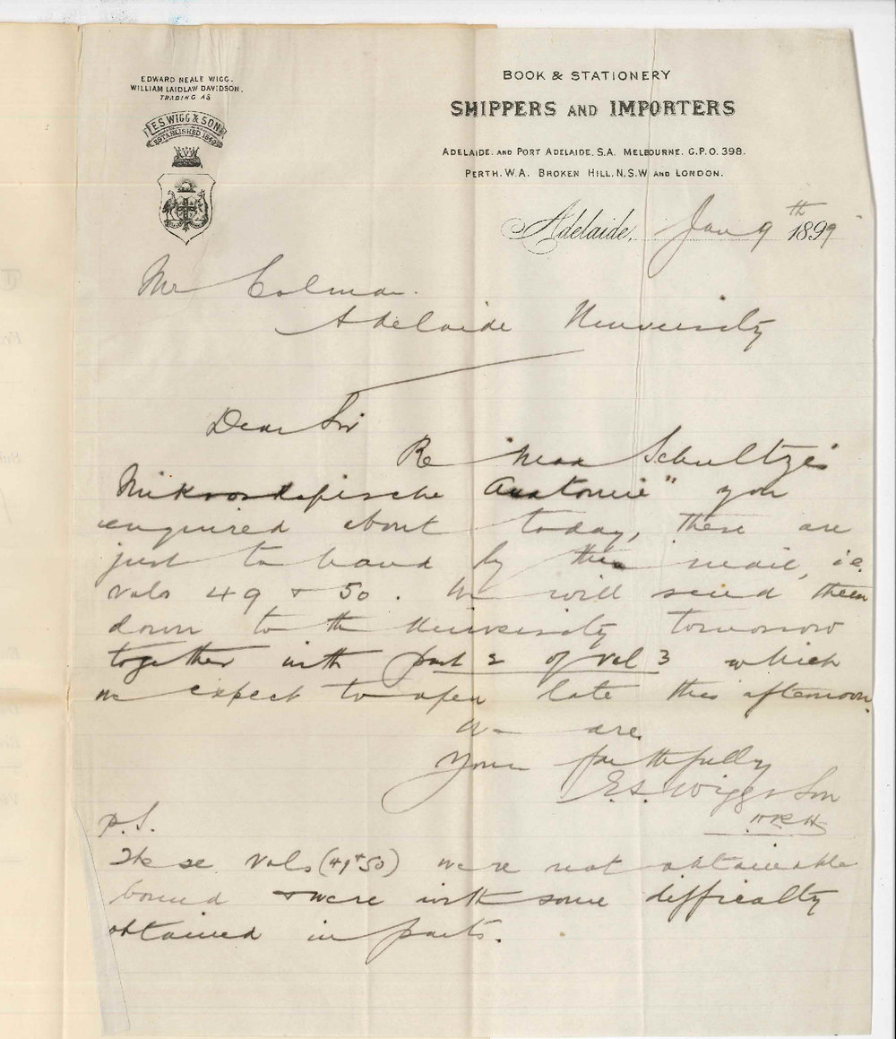 E S Wigg and Son - Adelaide - Concerning books for Library