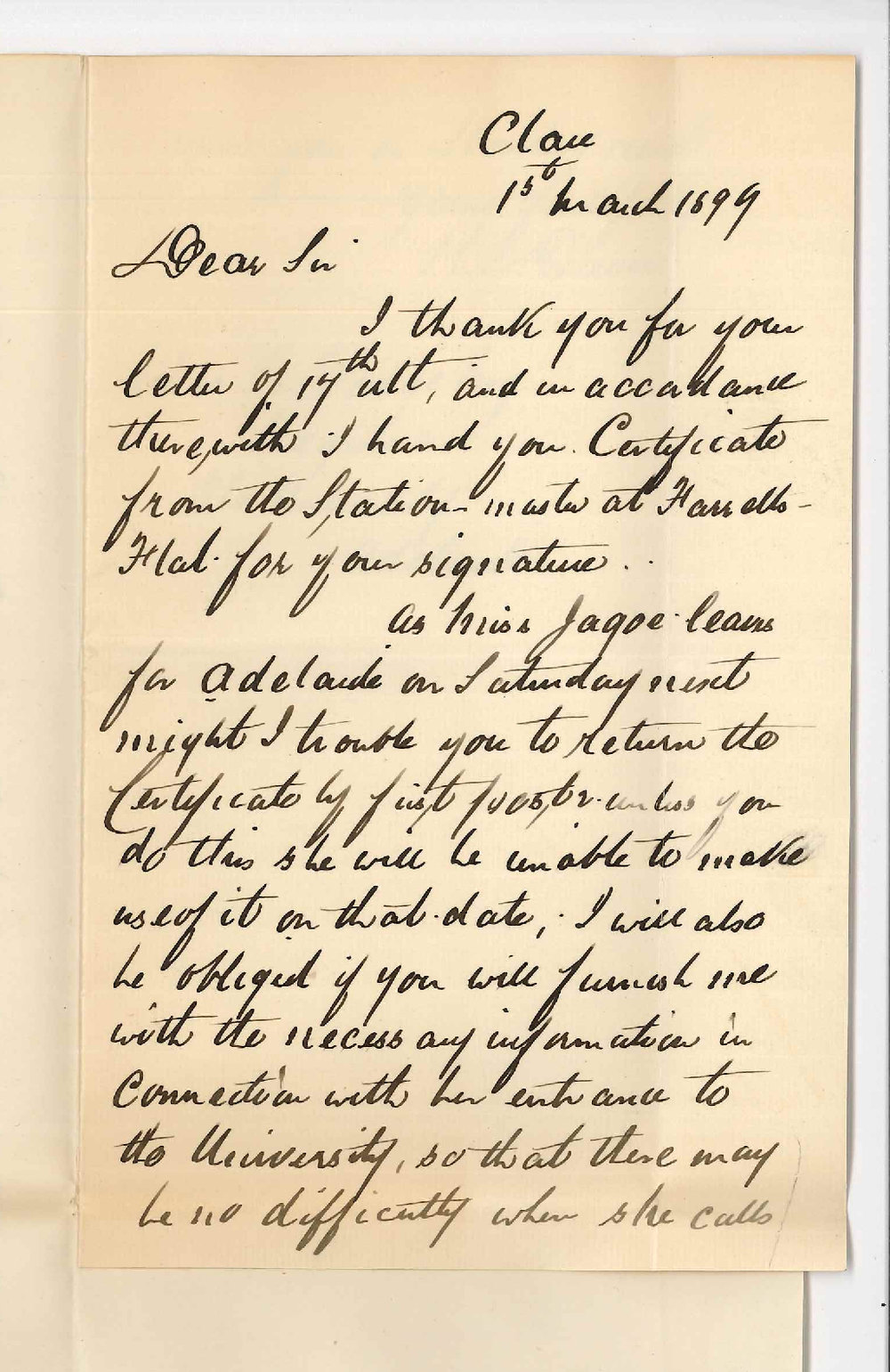 R Davies - Clare - Requesting signature to Railway Certificate