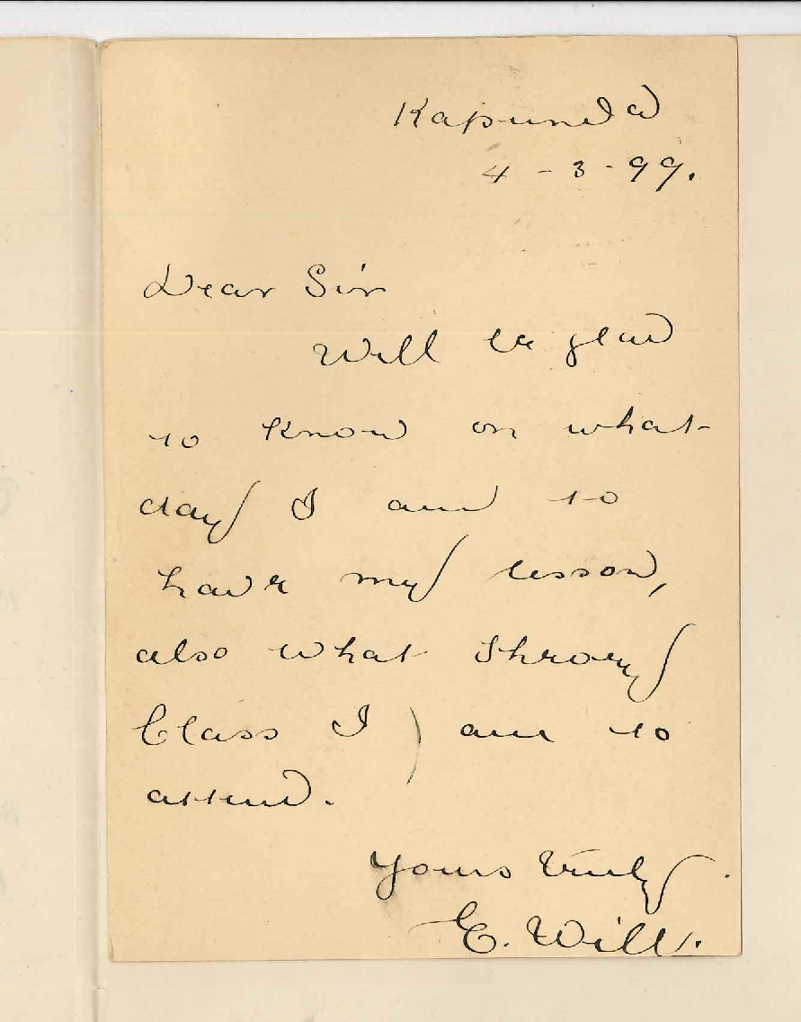 Miss E Will - Kapunda - Studies at The Conservatorium