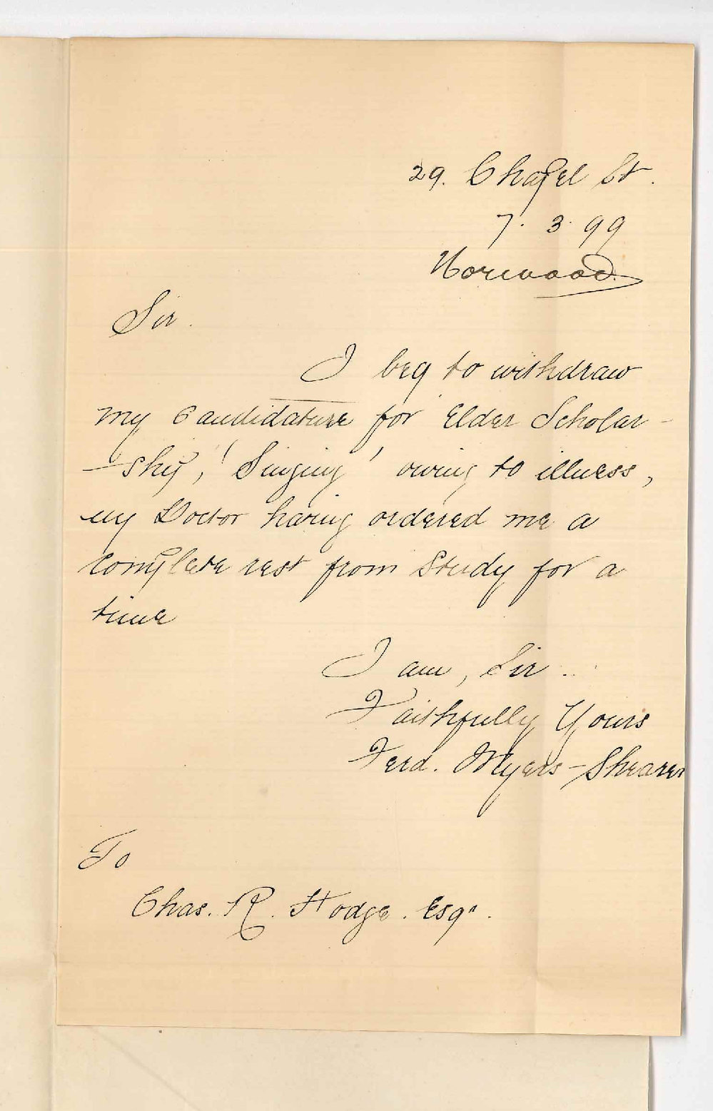 F Myers-Shearer - Norwood - Withdrawing from Elder Scholarship