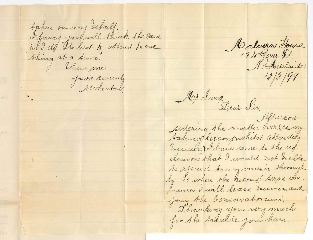 Miss M Wheaton - North Adelaide - Lessons at Conservatorium