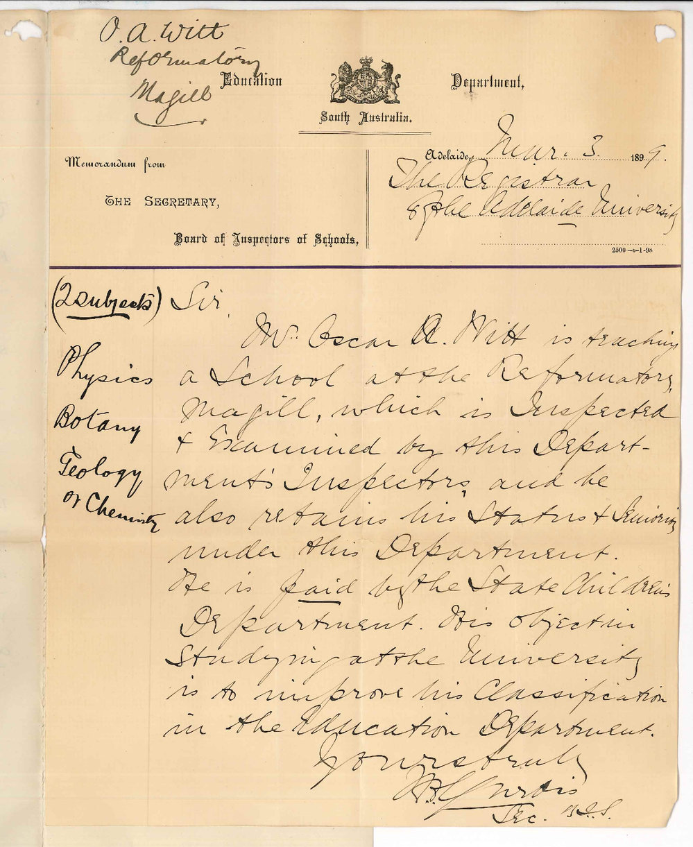 H A Curtis - Education Department - Concerning Mr O A Witt