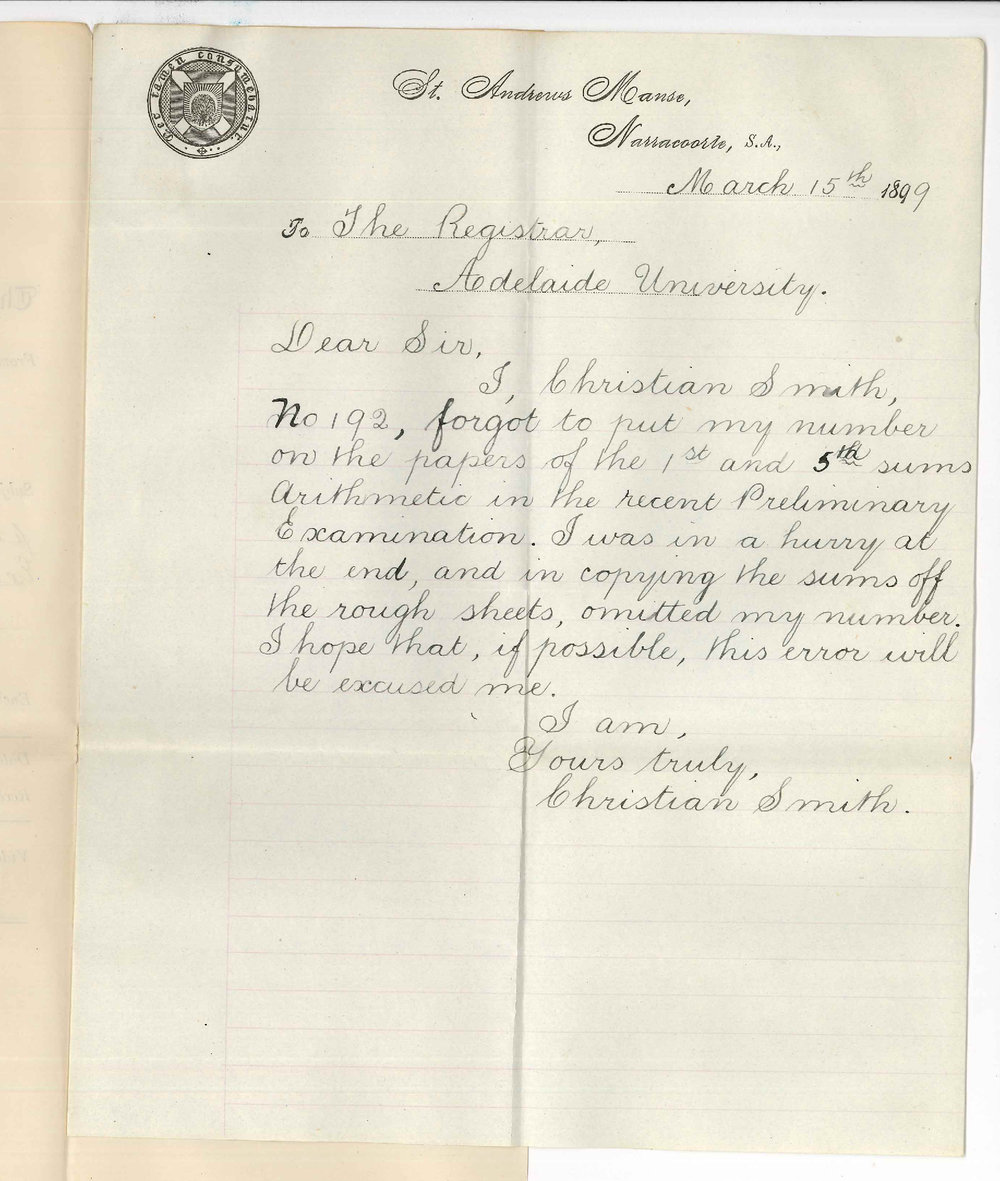 Christian Smith - Narracoorte - Numbering of papers in Preliminary Examination