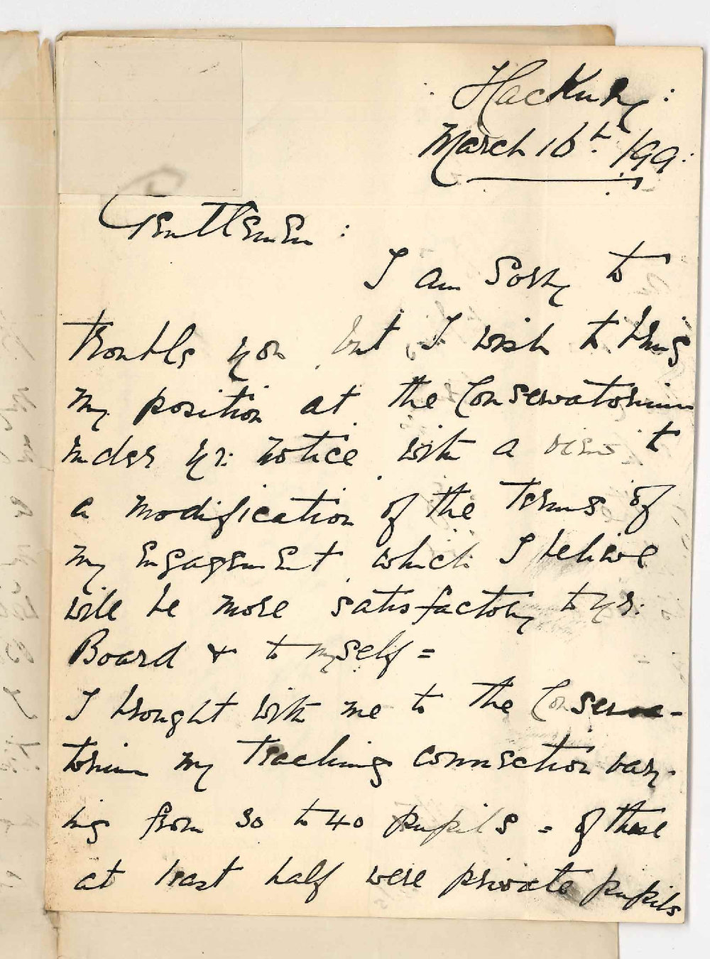 Miss Gulielma Hack - Hackney - Terms of engagement at The Conservatorium