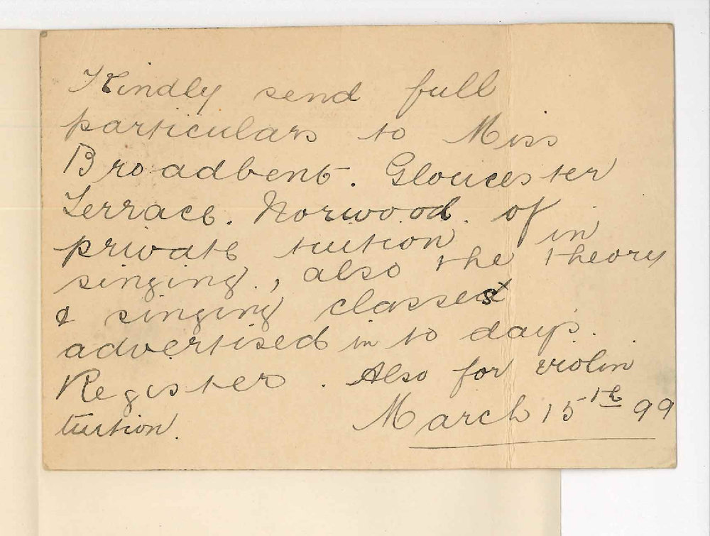 Miss Broadbent - Norwood - Particulars Conservatorium