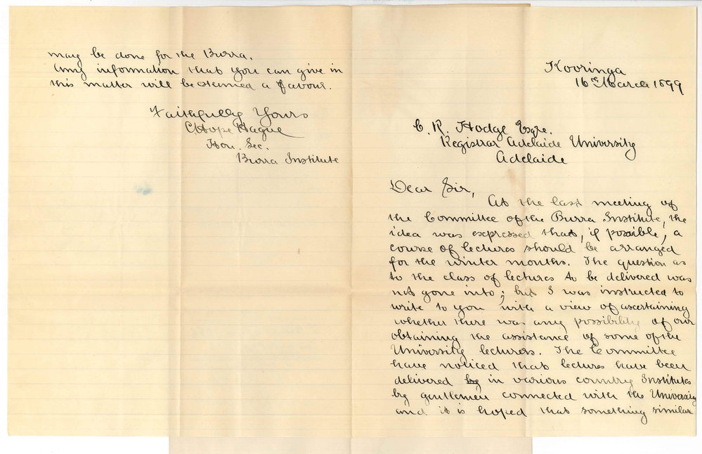 C Hope Hague - Kooringa - Particulars course of Lectures at Kooringa