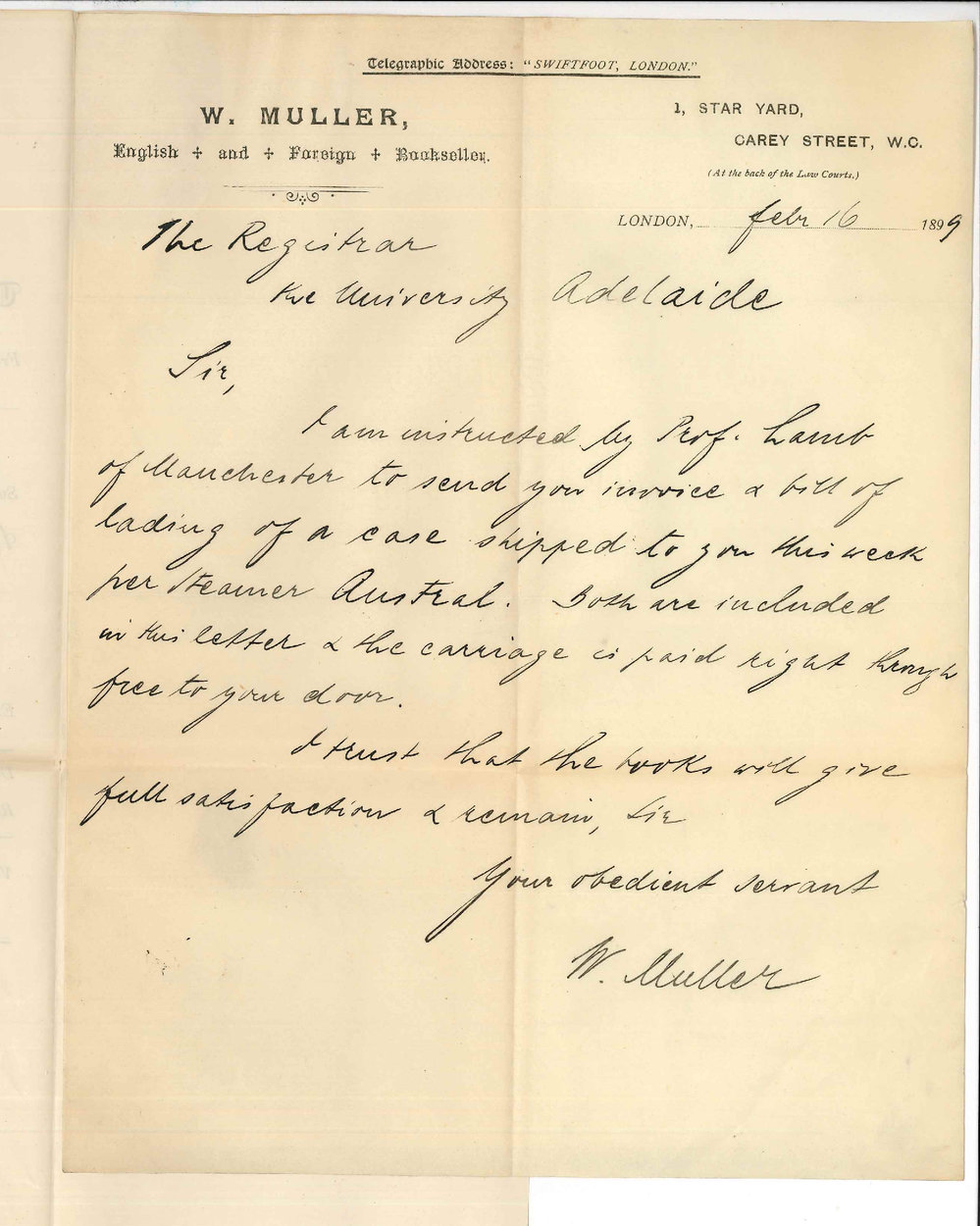 W Muller - London - Forwarding Invoice and Bill of Lading Case of Books