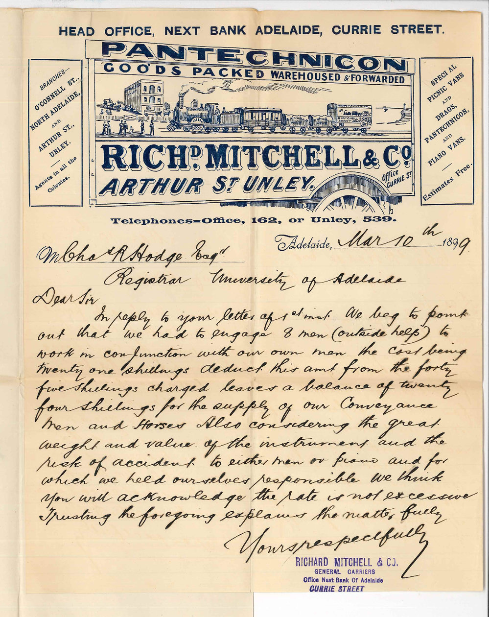 R Mitchell and Company - Adelaide - Removal of University Piano