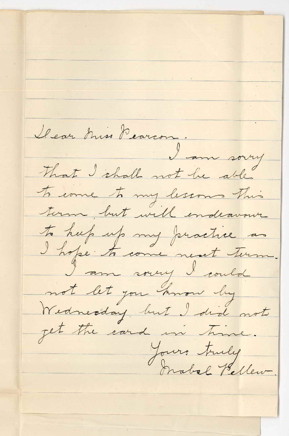 Miss Mabel Pellew - Conservatorium - Discontinuing at Conservatorium