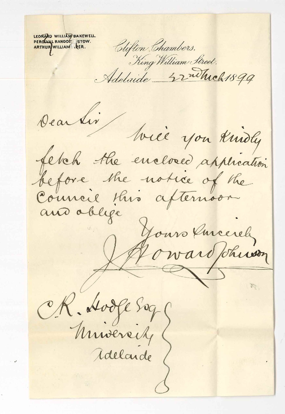 J Howard Johnson - University - Application exemption from attendance of Law lectures