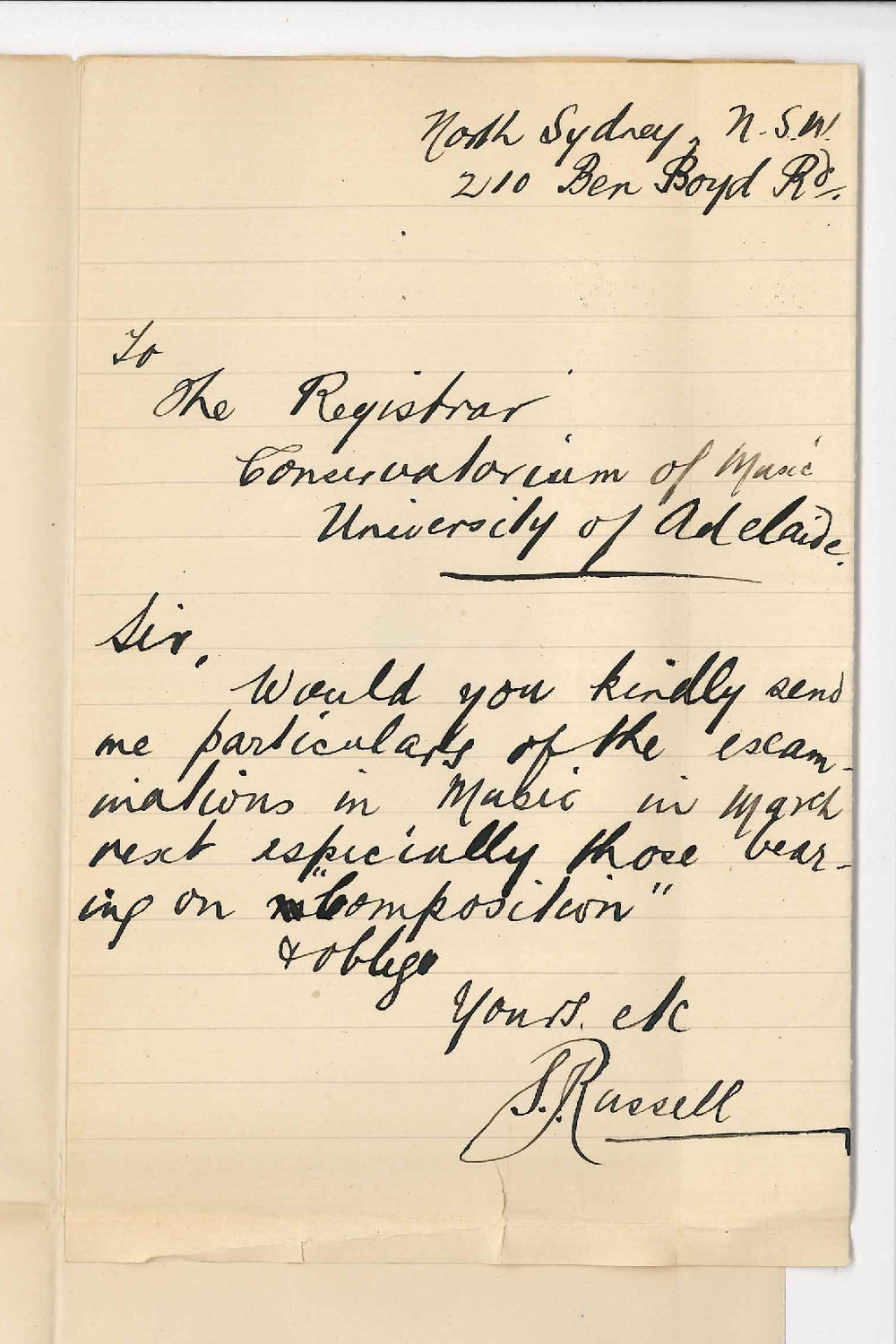 S J Russell - North Sydney NSW - Examinations in Music
