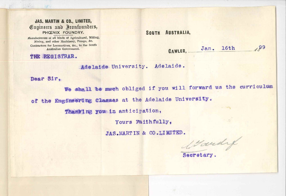 James Martin and Company Limited - Gawler - Request for curriculum of Engineering Classes