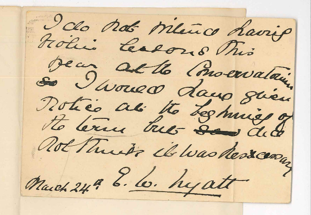 Miss Ellie Wyatt - Discontinuing lessons at Conservatorium