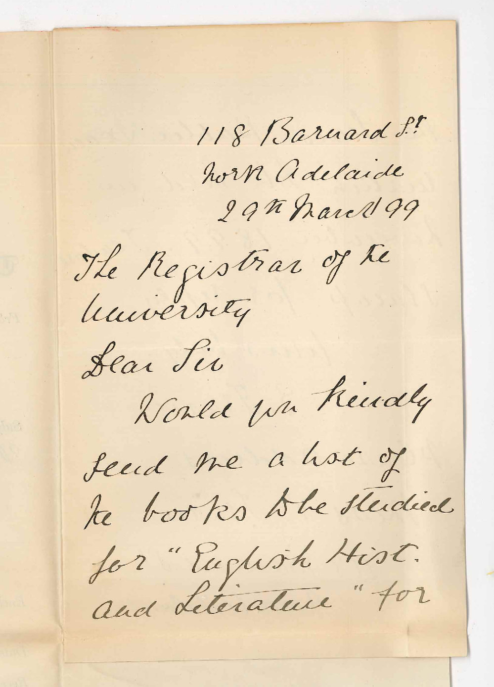 Miss E Trurie - North Adelaide - Requesting list of textbooks for Senior Public Examination