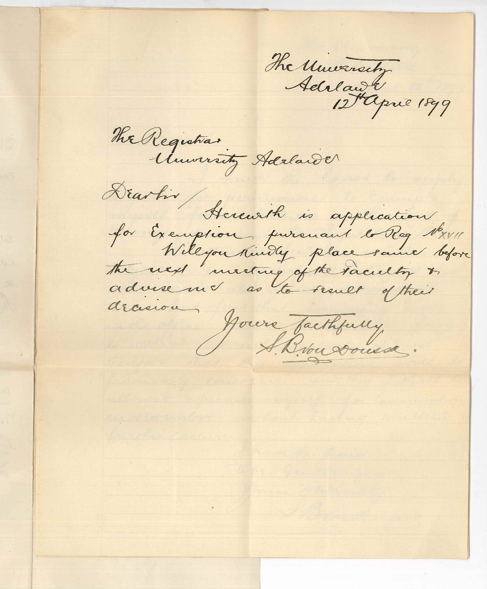 S B von Doussa - The University - Application for exemption from attendance from Lectures