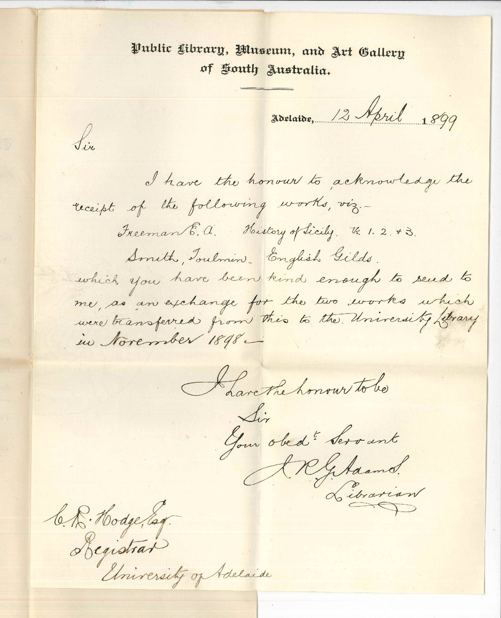 Joseph Robert George Adams - Acknowledging receipt of books