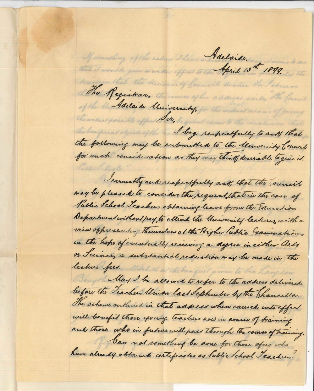 James Pryor - Adelaide - Concerning Public School Teachers proceeding to Degree at the University