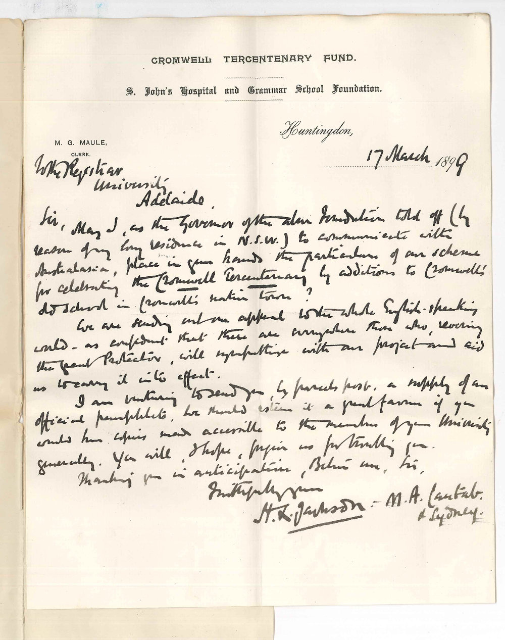 H K Johnson - Huntingdon - Cromwell Tercentenary Fund