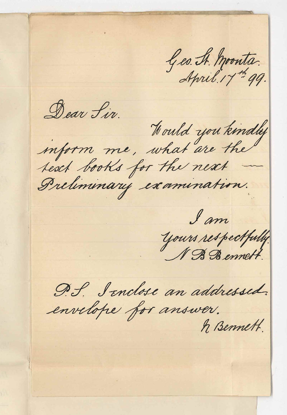 N B Bennett - Moonta - Information on textbooks for Preliminary exams