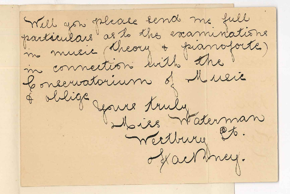 Miss Waterman - Hackney - Request for particulars in music examination