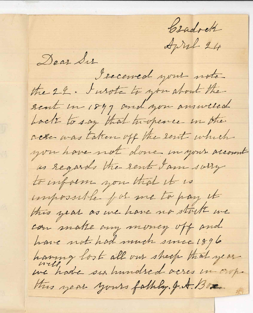 J A Box - Cradock - Arrears of rent