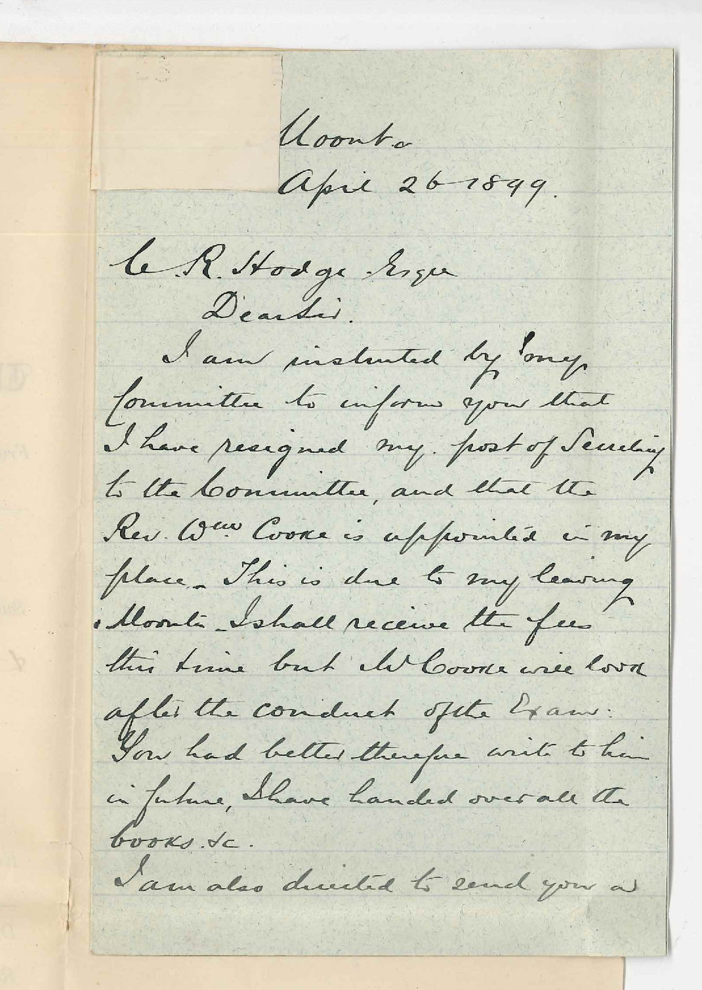 Dr J H Drummond - Moonta - Concerning examinations and Moonta Centre